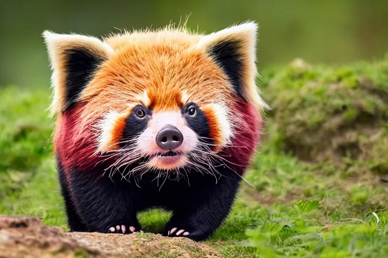 Image similar to a pig red panda!!! hybrid! hyper realistic!! realistic lighting!! wildlife photographer of the year!!! bold natural colors, national geographic, hd, wide angle, 8 k