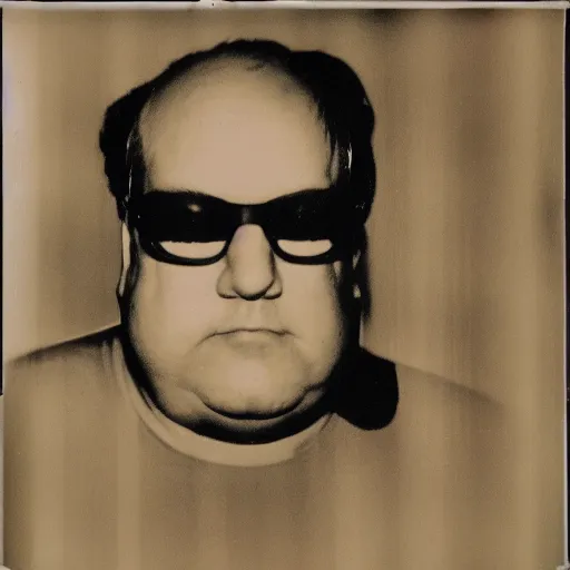 Image similar to polaroid portrait of a fat man by andy warhol. holga