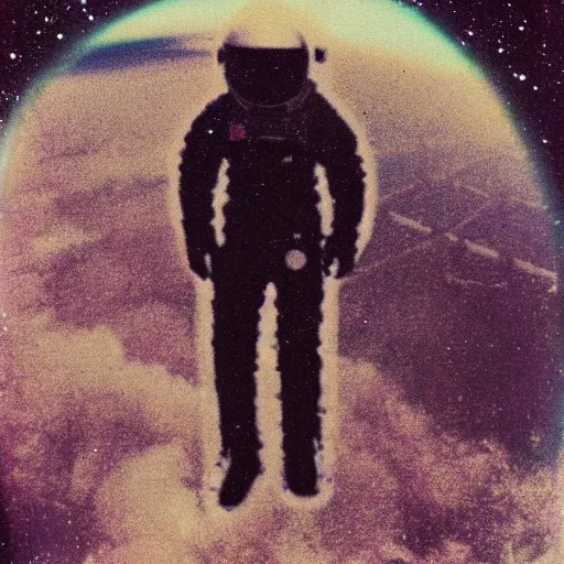 Prompt: polaroid of a dream astronaut double exposure sea high contrast