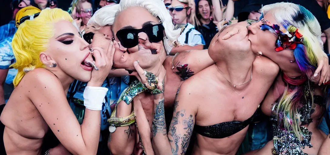 Image similar to tabaluga kissing lady gaga, in parookaville