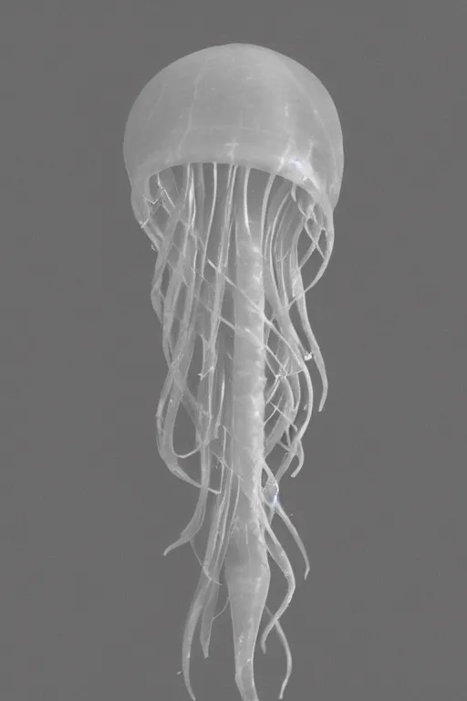 Prompt: a beautifully carved intricate marble statue of a jellyfish, dark negative space