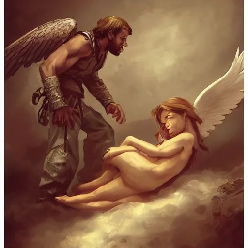 Image similar to angels protecting a praying man, by Quentin Mabille, Trending on artstation, deviantart