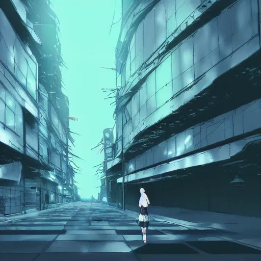 Prompt: a serial experiments lain inspired makoto shinkai scenery artwork