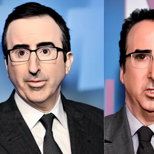 Image similar to john oliver and nicolas cage as siamese twins