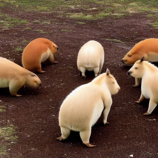 Prompt: capybaras in a circle surrounding a red pentagram