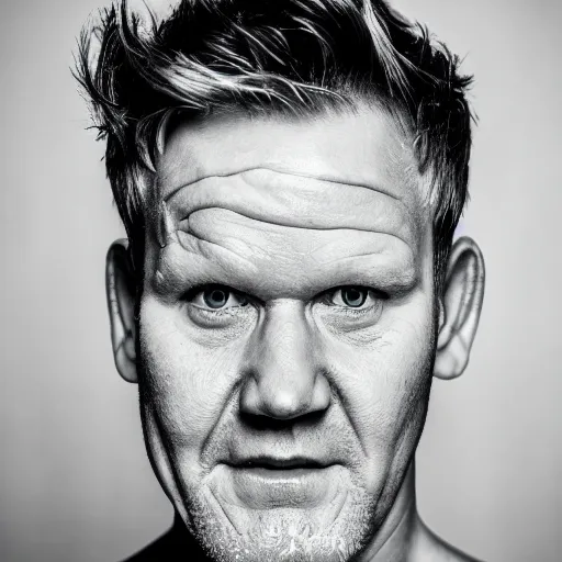 Prompt: full Portrait photography of someone who has the face of Gordon Ramsay, the body of an orc
