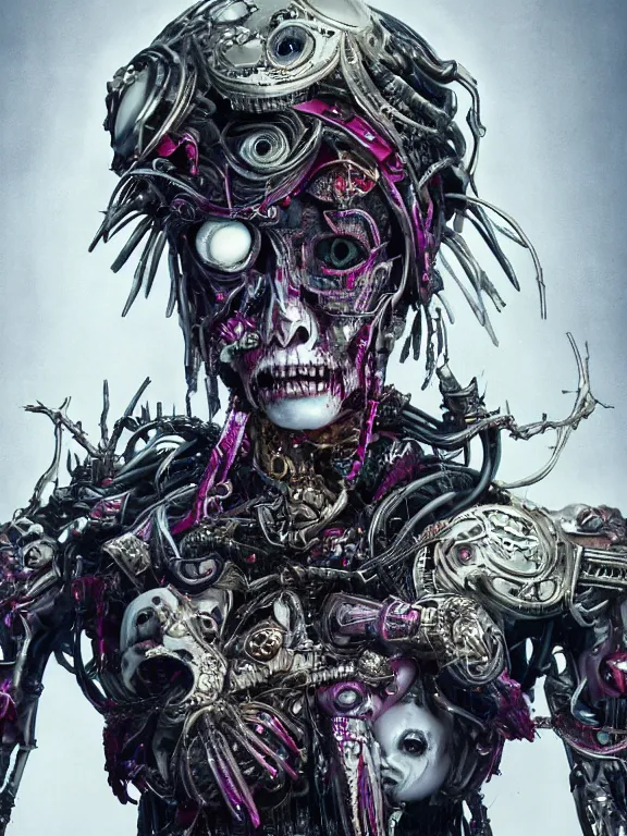 Prompt: portrait art of 8k ultra realistic undead corrupted ghost in the shell, ornate intricate helmet , detailed intricate ornate armour,decaying, cybernetic, full of colour, cinematic lighting, battered, trending on artstation, 4k, hyperrealistic, focused, extreme details,unreal engine 5, cinematic, masterpiece, art by ayami kojima, giger