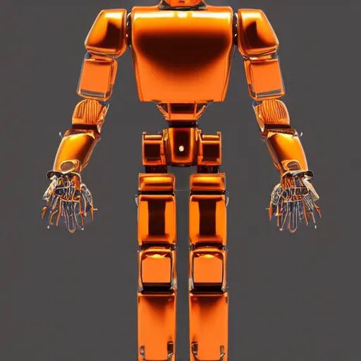 Image similar to graceful orange chrome robot, character concept art, futuristic cyberpunk humanoid machine, symmetry _ _ 4, hyperrealistic high detail 7 0 mm, 4 k