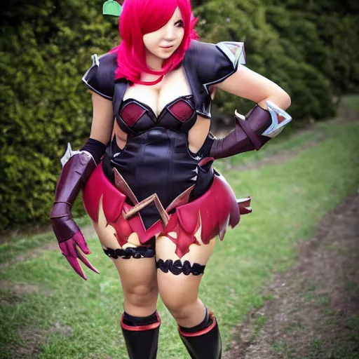 Prompt: league of legends sneaky cosplay photo giant crab princess, award winning thighs