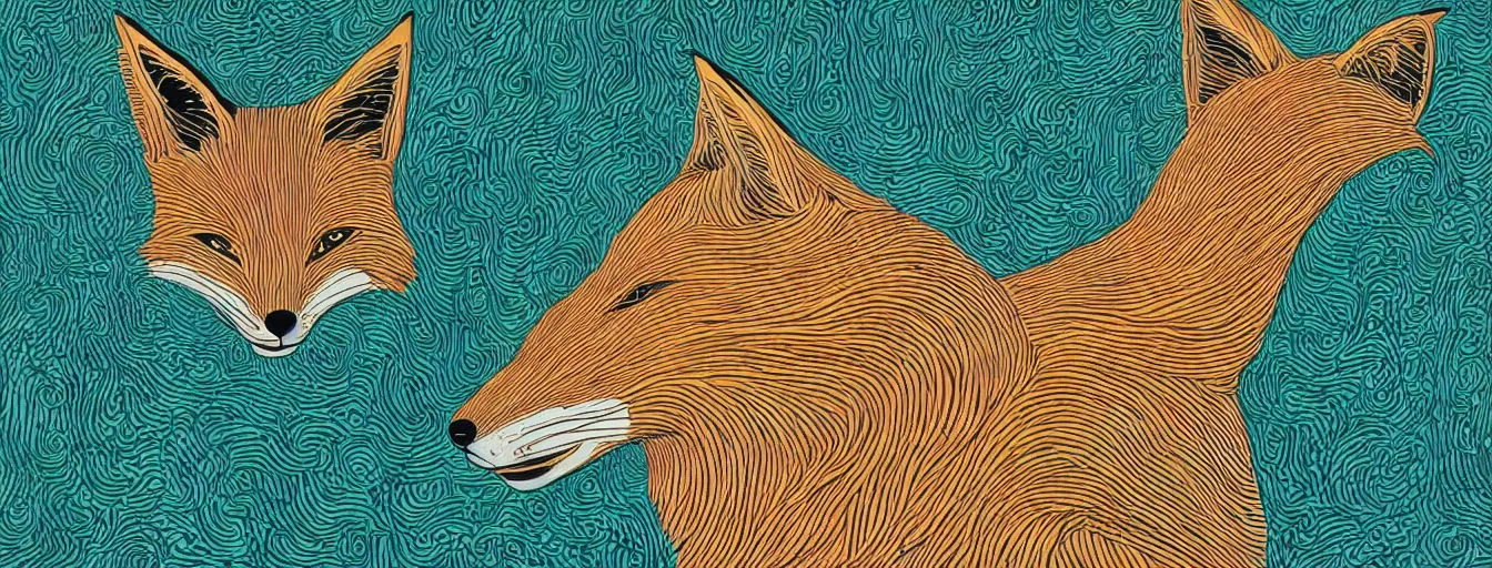 Image similar to thin long continuous lines form fox head victo ngai - h 7 6 8