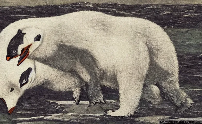 Prompt: A penguin riding a polar bear, in an epic medieval battle