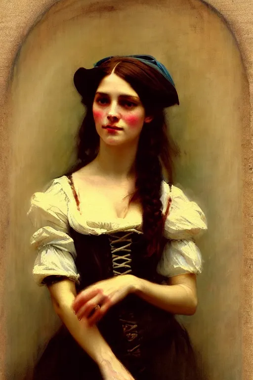 Prompt: soft colorsphotograph imax and solomon joseph solomon and richard schmid and jeremy lipking victorian loose genre loose painting full length portrait painting of pretty barmaid pirate wench disney