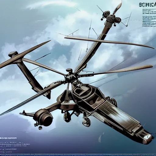 Prompt: attack helicopter, concept art, industrial design, highly detailed