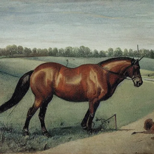 Prompt: panorama racławicka, old polish painting of a horse