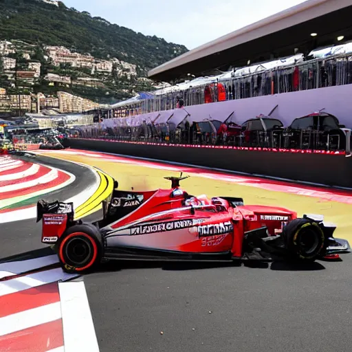 Prompt: monte carlo grand prix pit lane fire