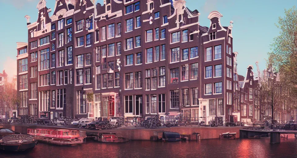 Image similar to amsterdam in the year 2 1 0 0, intricate artwork by tooth wu and wlop and beeple, octane render, hyper realism, 8 k