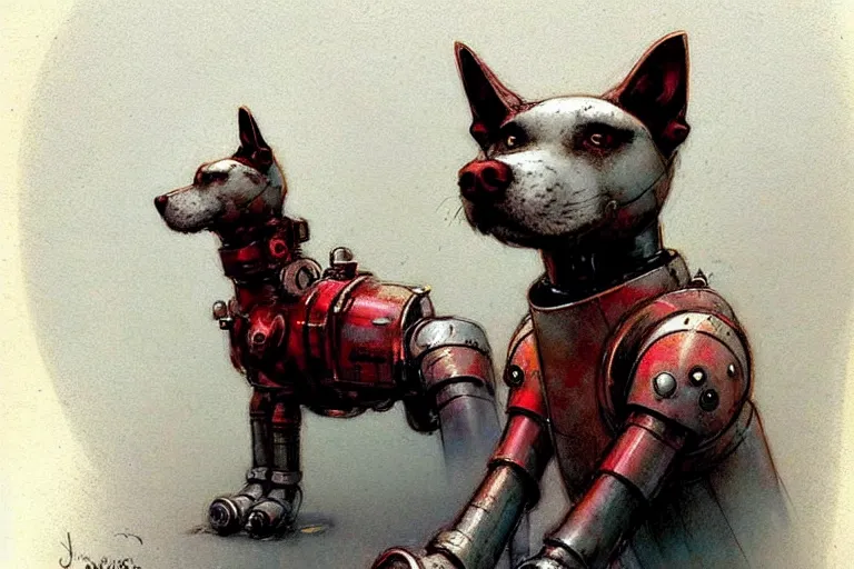 Image similar to adventurer ( ( ( ( ( 1 9 5 0 s retro future robot android dog. muted colors. ) ) ) ) ) by jean baptiste monge!!!!!!!!!!!!!!!!!!!!!!!!! chrome red