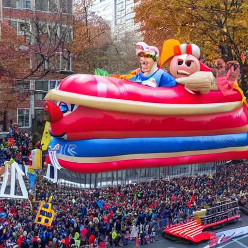 Prompt: photo of giant loss frank parade float in the macys thanksgiving parade, detailed 4 k photo