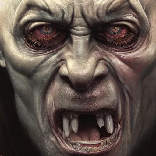 Image similar to vladimir putin, uruk - hai, macabre orc by donato giancola and greg rutkowski and wayne barlow and zdzisław beksinski, realistic face, digital art