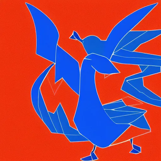 Image similar to a beautiful software logo of blue swan, 2 d origami, line art