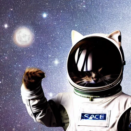 Image similar to a portrait of a cat behind the space suit helmet