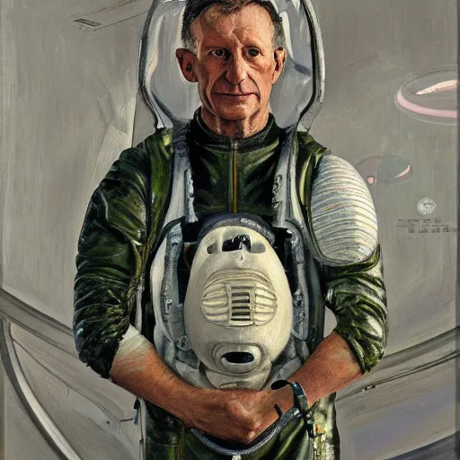 Image similar to high quality high detail painting by lucian freud, hd, portrait of scifi pilot