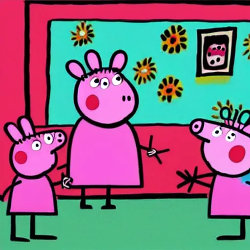 Prompt: peppa pig in the style of basquiat