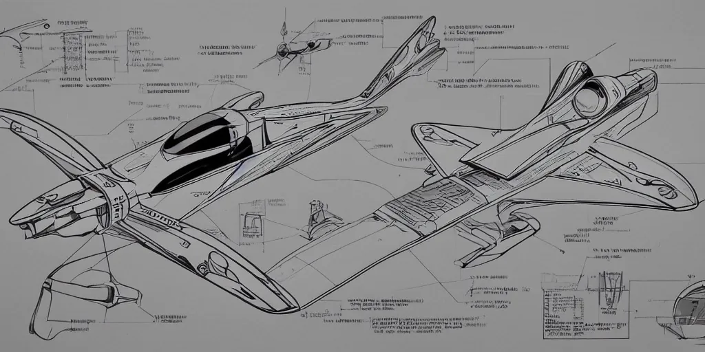 Prompt: highly detailed schematic, technical drawing, hover racer, pod racer