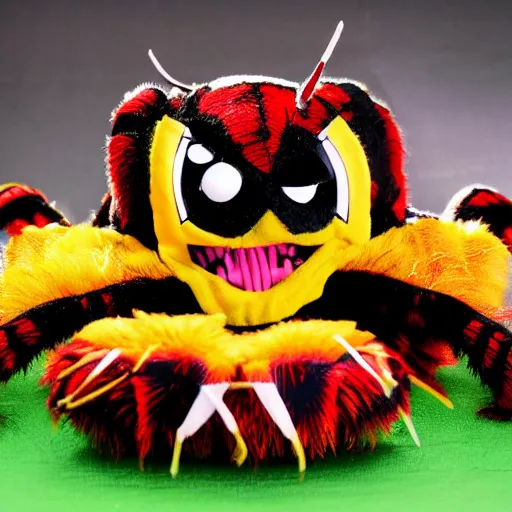 Image similar to sports team mascot, angry spider mascot costume, spider, the tarantulas, football mascot, anthropomorphic tarantula HD official photo, high quality costume