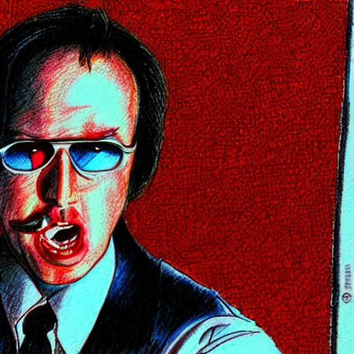 Prompt: Nicholas Cage in Fear and Loathing in Las Vegas, detailed color pencil drawing