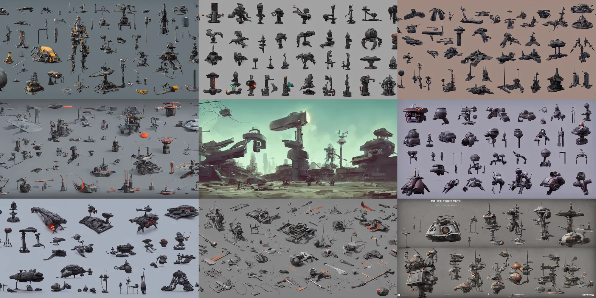 Prompt: collection of exploration shapes and form kitbash, hard surface, futuristic, simon stalenhag, big medium small, props, small gadget, insanely details