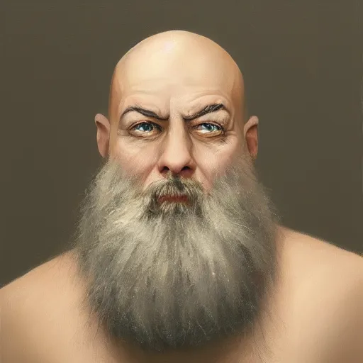 Prompt: oil painting, portrait of a bald bearded man, highly detailed, trending on artstation