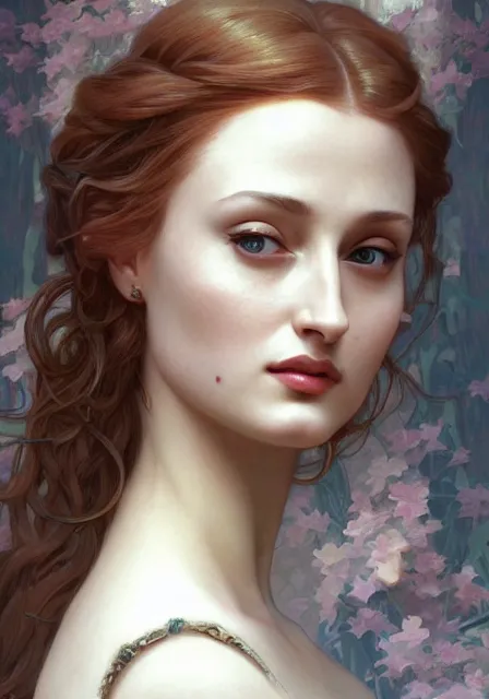 Image similar to sansa angeline jolie, intricate, elegant, highly detailed, digital painting, artstation, concept art, smooth, sharp focus, illustration, art by artgerm and greg rutkowski and alphonse mucha and william - adolphe bouguereau