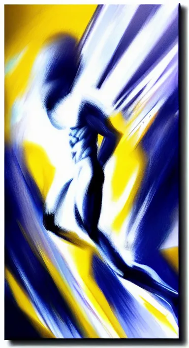 Image similar to abstract, a thin, athletic physique man's body made of abstract, thick flowing dramatic brush strokes, no face, strong wind, white background, matte colors, impressionist, extreme motion, trending on artstation