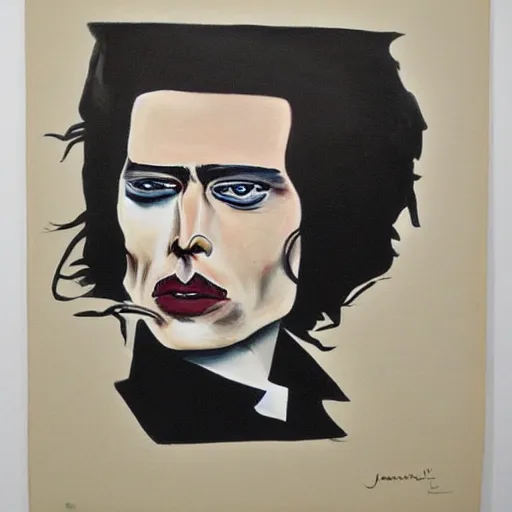 Image similar to egon schielle painting of depressed johnny depp