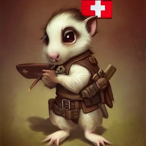 Image similar to cute little anthropomorphic Guinea Pig Field Medic, tiny, small, short, Modern Field medic with red cross, cute and adorable, pretty, beautiful, DnD character art portrait, matte fantasy painting, DeviantArt Artstation, by Jason Felix by Steve Argyle by Tyler Jacobson by Peter Mohrbacher, cinema