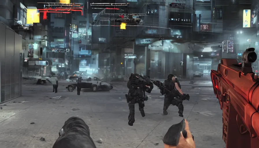 Prompt: 2020 Video Game Screenshot, Anime Neo-tokyo Cyborg bank robbers vs police, Set inside of the Bank, Open Vault, Multiplayer set-piece Ambush, Tactical Squads :19, Police officers under heavy fire, Police Calling for back up, Bullet Holes and Realistic Blood Splatter, :6 Gas Grenades, Riot Shields, Large Caliber Sniper Fire, Chaos, Metal Gear Solid Anime Cyberpunk, Akira Anime Cyberpunk, Anime Bullet VFX, Anime Machine Gun Fire, Violent Action, Sakuga Gunplay, Shootout, :14 Quibli MToon Shader :19 , Inspired by Intruder :11 Cel Shaded by Katsuhiro Otomo: 19, 🕹️ 😎 🚬