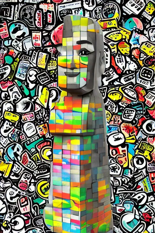 Image similar to sticker art, cronobreaker moai statue popart slap face caricature comic book illustration cartoon graffity street digital