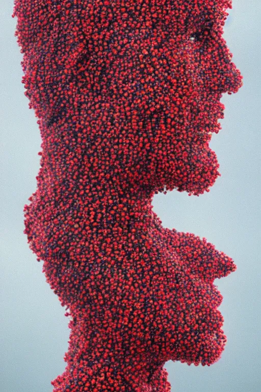 Prompt: a human figure made entirely out of redcurrant bushes ( ribes aureum ), surreal portrait, portra, 2 5 mm