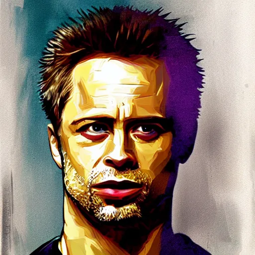 Image similar to portrait of tyler durden from movie fight club, highly detailed, centered, solid color background, digital painting