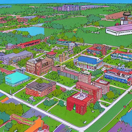 Image similar to areal view of springfield in style of simpsons