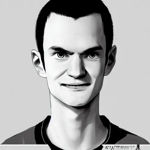 Image similar to An anime portrait of Vitalik Buterin, by Stanley Artgerm Lau, WLOP, Rossdraws, James Jean, Andrei Riabovitchev, Marc Simonetti, and Sakimichan, tranding on artstation