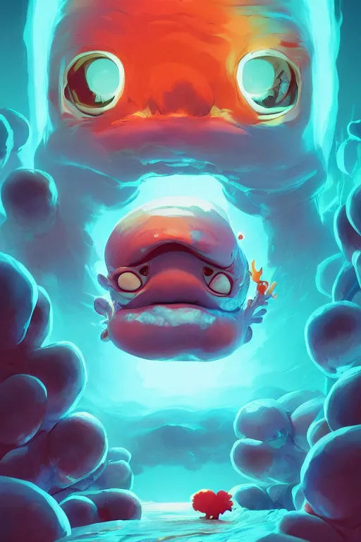 Image similar to smurf ghost creature animal sushi cristal very big eye roots cactus elemental flush of force nature micro world fluo fishscale, behance hd by jesper ejsing, by rhads, makoto shinkai and lois van baarle, ilya kuvshinov, rossdraws radiating a glowing aura global illumination ray tracing hdr