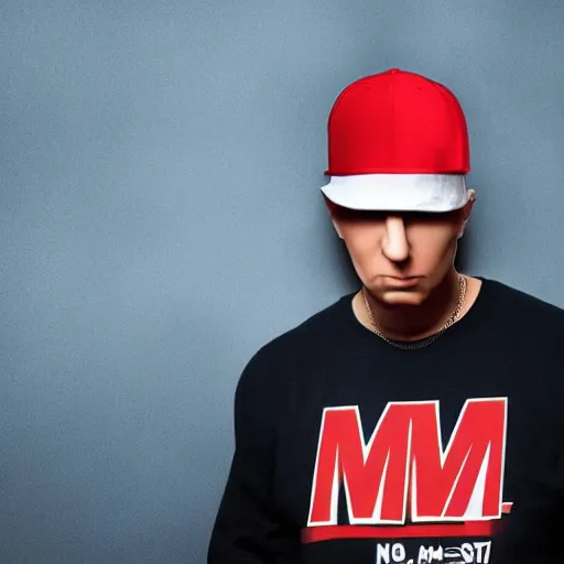 Prompt: an M&M mascot disguised as Eminem