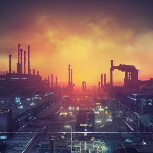 Prompt: mega industrial landscape with atmosphere like blade runner 2049