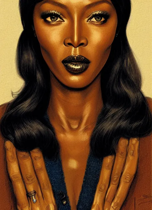 Image similar to twin peaks movie poster art, portrait of naomi campbell, from scene from twin peaks, clean, simple illustration, nostalgic, domestic, highly detailed, digital painting, artstation, concept art, smooth, sharp focus, illustration, artgerm, donato giancola, joseph christian leyendecker, wlop