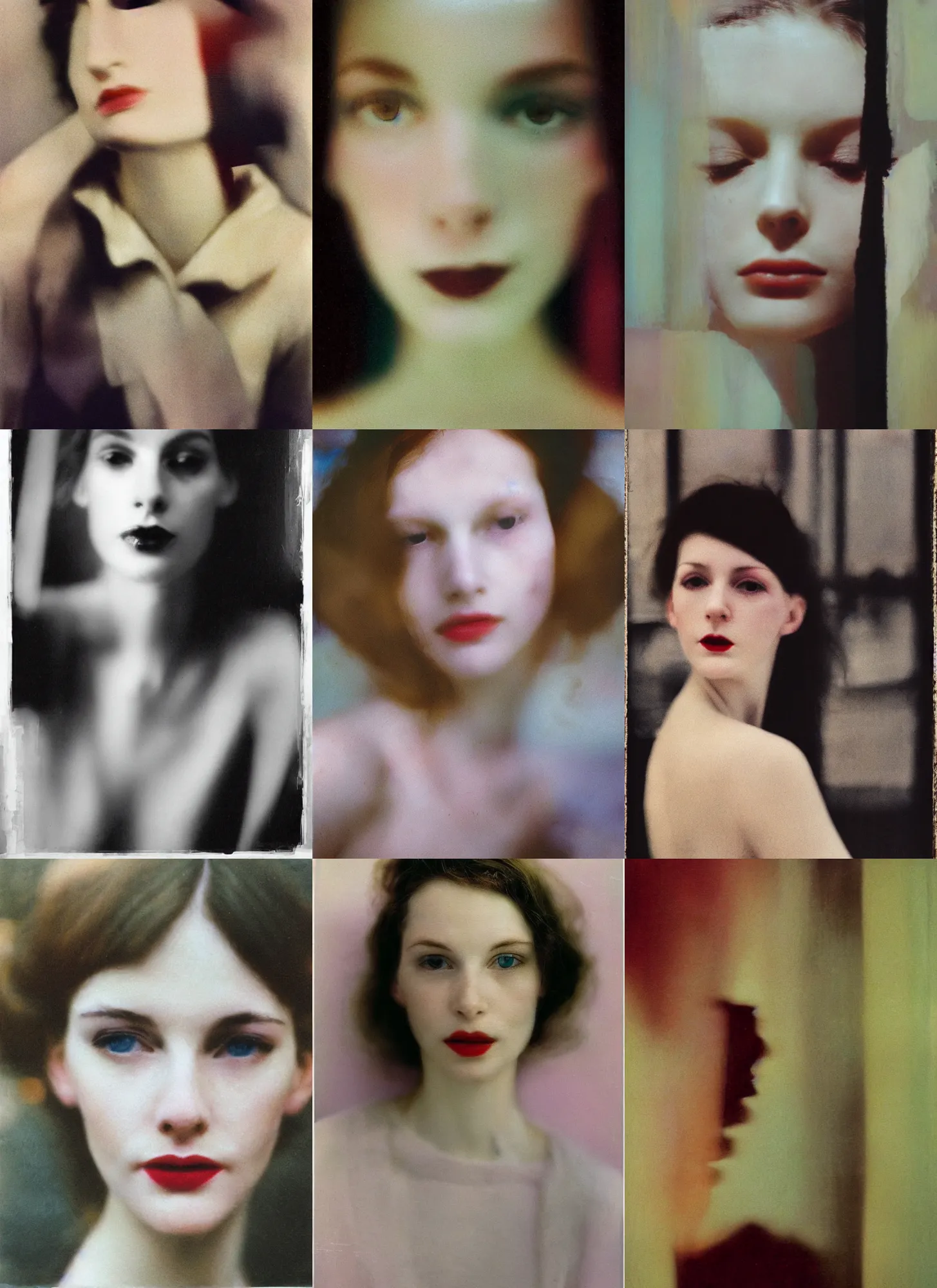 Prompt: out of focus photorealistic portrait of a beautiful pale young woman by saul leiter, glitches