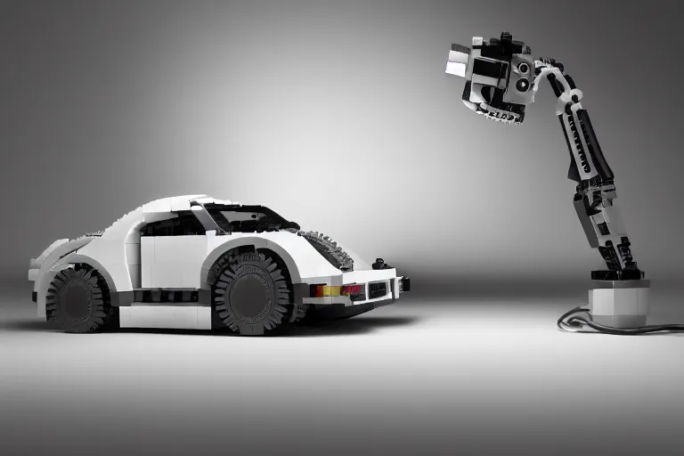 Image similar to Porsche designed by Apple, made out of Lego, octane render, studio light, 35mm,