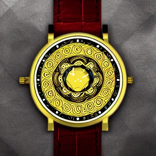 Image similar to golden intricate alien watch face, digital art