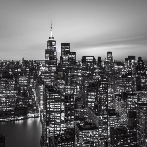 Image similar to minimalist black and white photograph of the new york skyline, time exposure